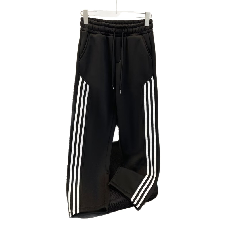 Ανδρικά χειμωνιάτικα fleece-lined παντελόνια με ριγές σε ρετρό αμερικανικού ύψους, ίσιο κόψιμο, άνετα και ευέλικτα καθημερινά παντελόνια