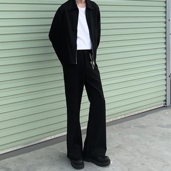Férfi casual slim-fit nadrágok tavaszra és őszre, stílusos egyenes szabás, redőző hatás