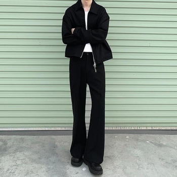 Férfi casual slim-fit nadrágok tavaszra és őszre, stílusos egyenes szabás, redőző hatás
