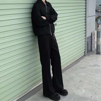 Férfi casual slim-fit nadrágok tavaszra és őszre, stílusos egyenes szabás, redőző hatás