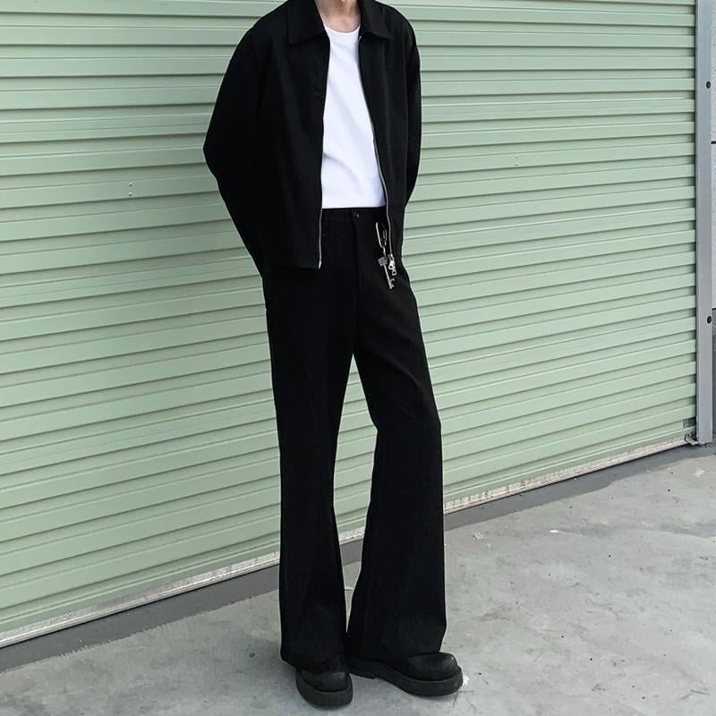 Férfi casual slim-fit nadrágok tavaszra és őszre, stílusos egyenes szabás, redőző hatás