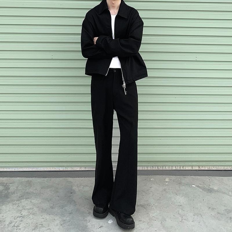 Férfi casual slim-fit nadrágok tavaszra és őszre, stílusos egyenes szabás, redőző hatás