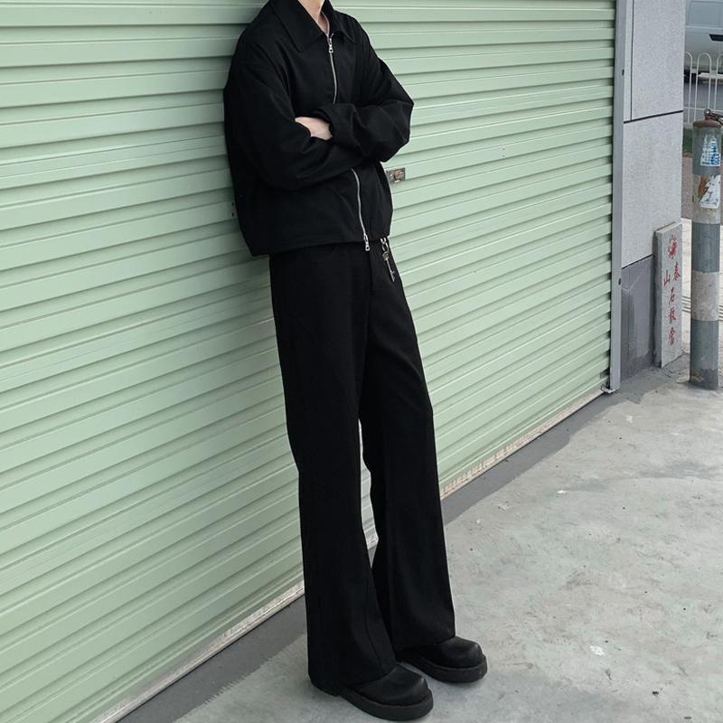 Férfi casual slim-fit nadrágok tavaszra és őszre, stílusos egyenes szabás, redőző hatás