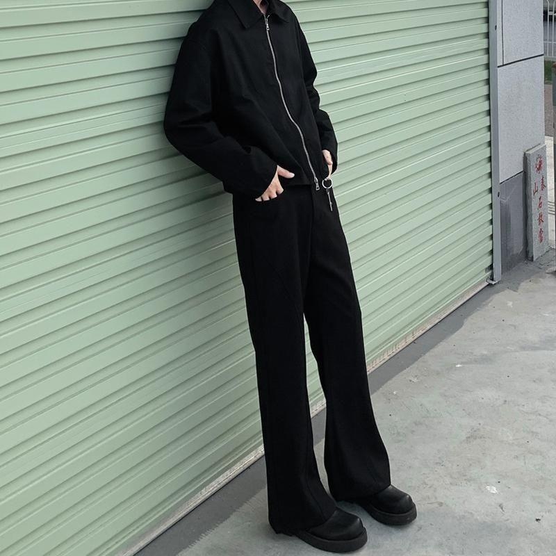 Férfi casual slim-fit nadrágok tavaszra és őszre, stílusos egyenes szabás, redőző hatás