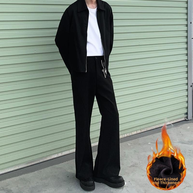 Férfi casual slim-fit nadrágok tavaszra és őszre, stílusos egyenes szabás, redőző hatás