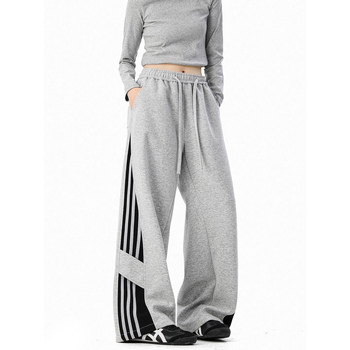 Ανδρικές αθλητικές παντελόνες με ριγές πάνελ και patchwork, αμερικανικού στυλ, χαλαρή γραμμή, φαρδιά παντελόνια για φθινόπωρο και χειμώνα