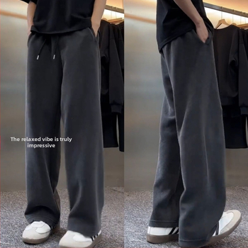 Ba-Style pánske nohavice s fleecovou podšívkou na zimu, voľný strih, športovo-casual, teplé, široké nohavice, rovný strih
