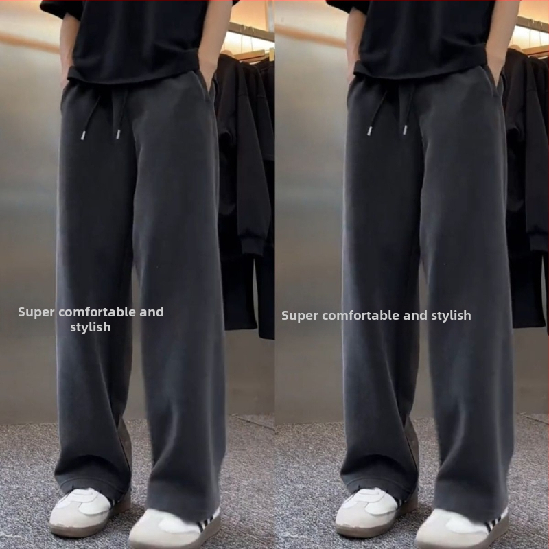 Ba-Style pánske nohavice s fleecovou podšívkou na zimu, voľný strih, športovo-casual, teplé, široké nohavice, rovný strih