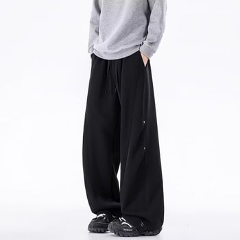 Pantaloni sport pentru bărbați, stil american retro, țesătură densă, croială dreaptă, picioare largi, outfit casual sport