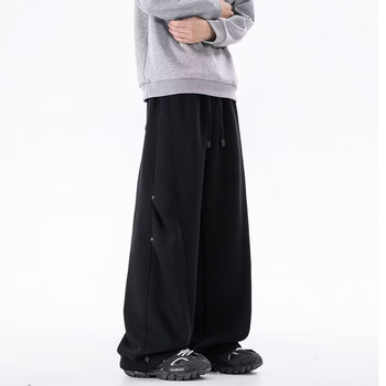 Pantaloni sport pentru bărbați, stil american retro, țesătură densă, croială dreaptă, picioare largi, outfit casual sport