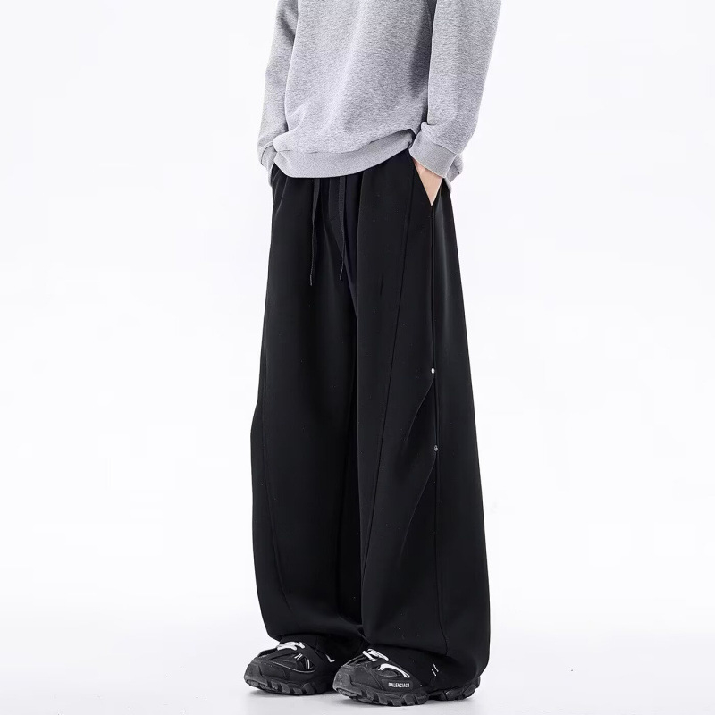 Pantaloni sport pentru bărbați, stil american retro, țesătură densă, croială dreaptă, picioare largi, outfit casual sport