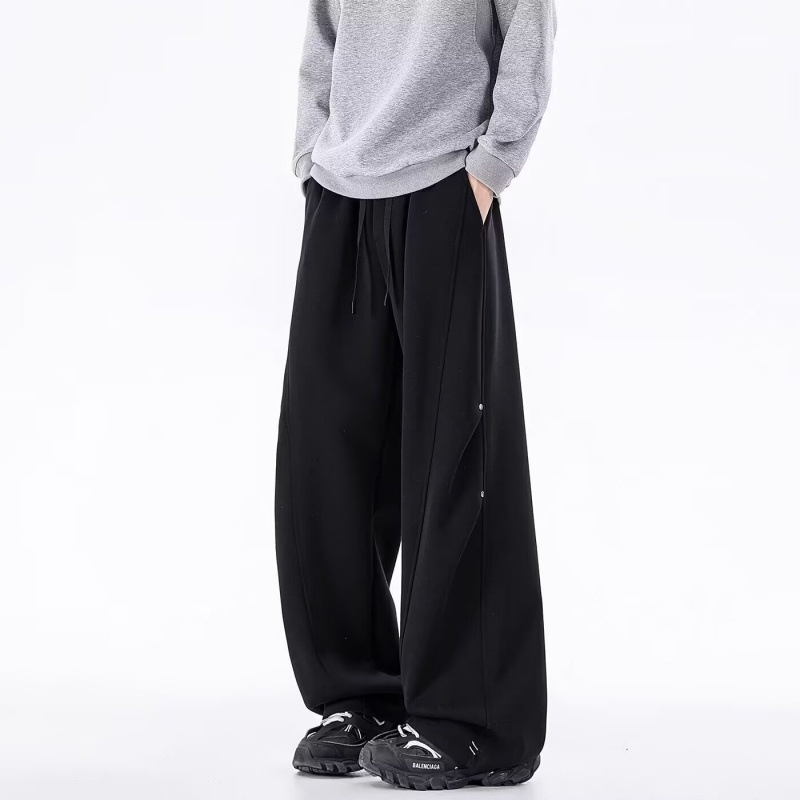 Pantaloni sport pentru bărbați, stil american retro, țesătură densă, croială dreaptă, picioare largi, outfit casual sport