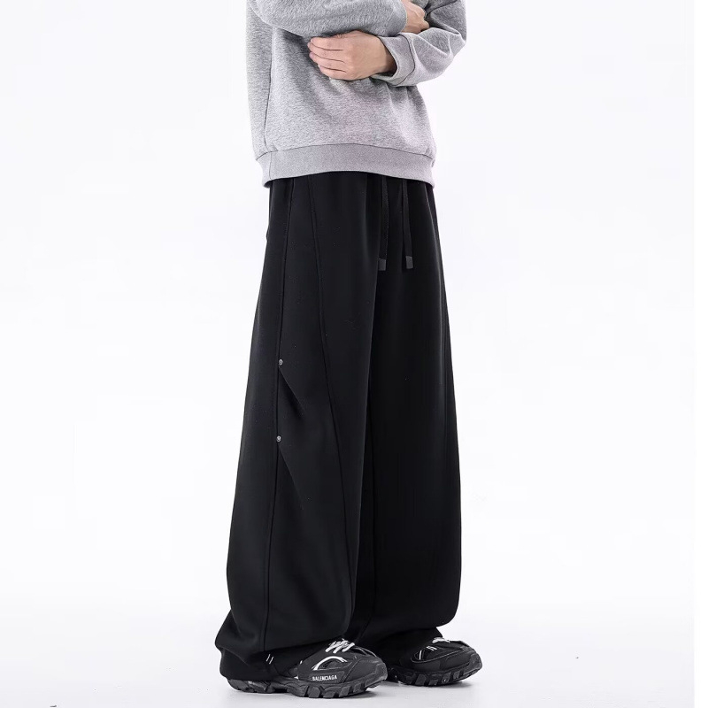 Pantaloni sport pentru bărbați, stil american retro, țesătură densă, croială dreaptă, picioare largi, outfit casual sport