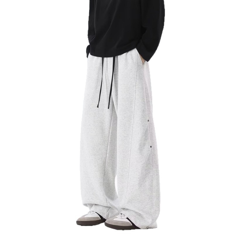 Pantaloni sport pentru bărbați, stil american retro, țesătură densă, croială dreaptă, picioare largi, outfit casual sport