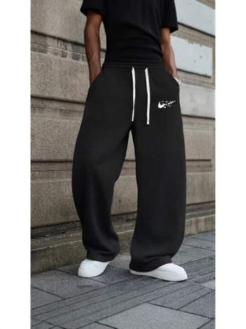 Pantaloni sport pentru bărbați, croială largă, șnur la talie, primăvara 2026, material catifea poliester