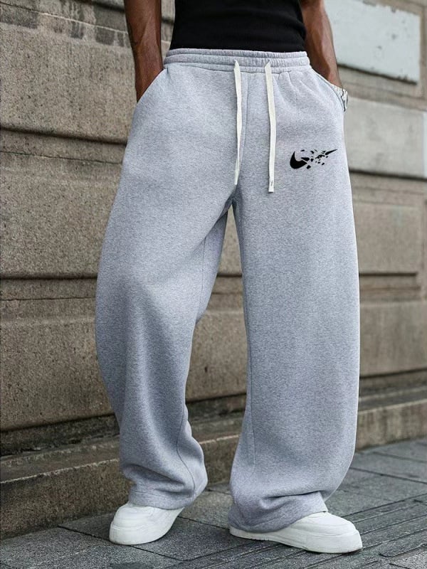 Pantaloni sport pentru bărbați, croială largă, șnur la talie, primăvara 2026, material catifea poliester