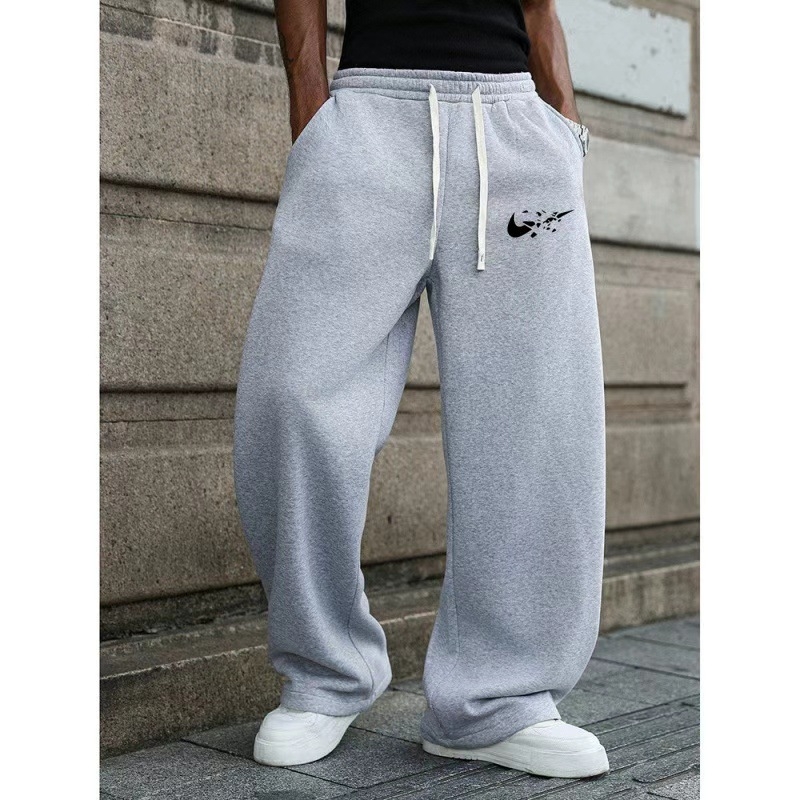 Pantaloni sport pentru bărbați, croială largă, șnur la talie, primăvara 2026, material catifea poliester