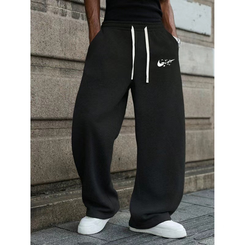 Pantaloni sport pentru bărbați, croială largă, șnur la talie, primăvara 2026, material catifea poliester