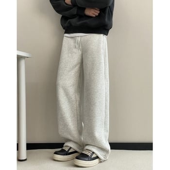 Pantaloni de trening bărbați din lână de miel, fleece gros, căptușiți pentru iarnă, croială dreaptă, largi, casual, plus size.