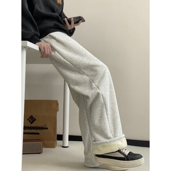 Pantaloni de trening bărbați din lână de miel, fleece gros, căptușiți pentru iarnă, croială dreaptă, largi, casual, plus size.