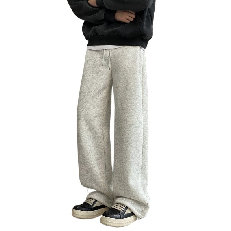 Pantaloni de trening bărbați din lână de miel, fleece gros, căptușiți pentru iarnă, croială dreaptă, largi, casual, plus size.