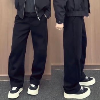 Pantaloni sport pentru bărbați de iarnă, căptuți cu fleece, croială dreaptă, uni, calzi și confortabili