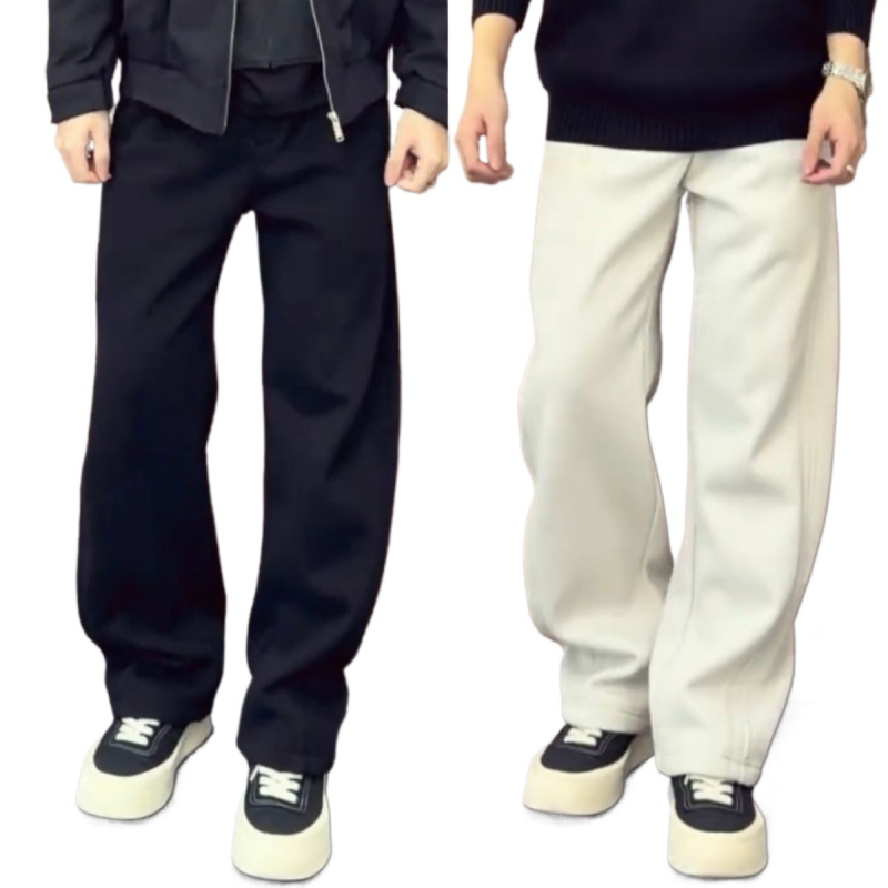 Pantaloni sport pentru bărbați de iarnă, căptuți cu fleece, croială dreaptă, uni, calzi și confortabili