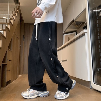 Pantaloni de trening pentru bărbați, cu nasturi, iarnă, croială lejeră, largi, drepți, pantaloni sport groși