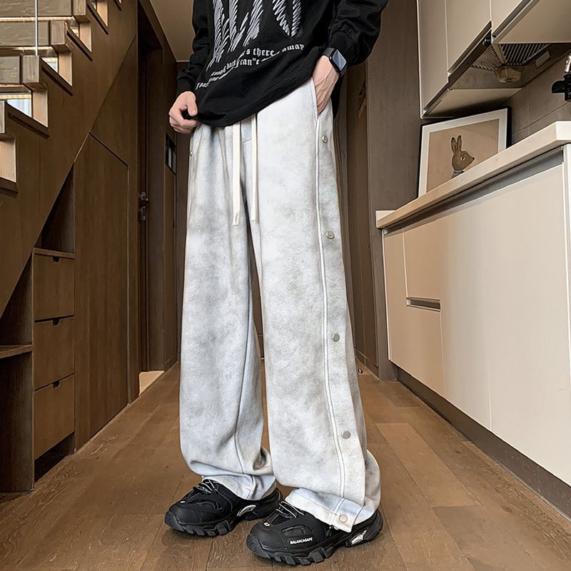 Pantaloni de trening pentru bărbați, cu nasturi, iarnă, croială lejeră, largi, drepți, pantaloni sport groși