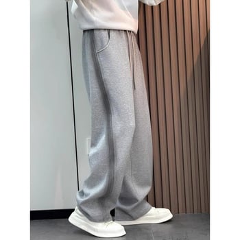 Pantaloni de trening gri cu tie-dye și bandă decorativă, croială dreaptă, largi, casual