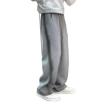Pantaloni de trening gri cu tie-dye și bandă decorativă, croială dreaptă, largi, casual
