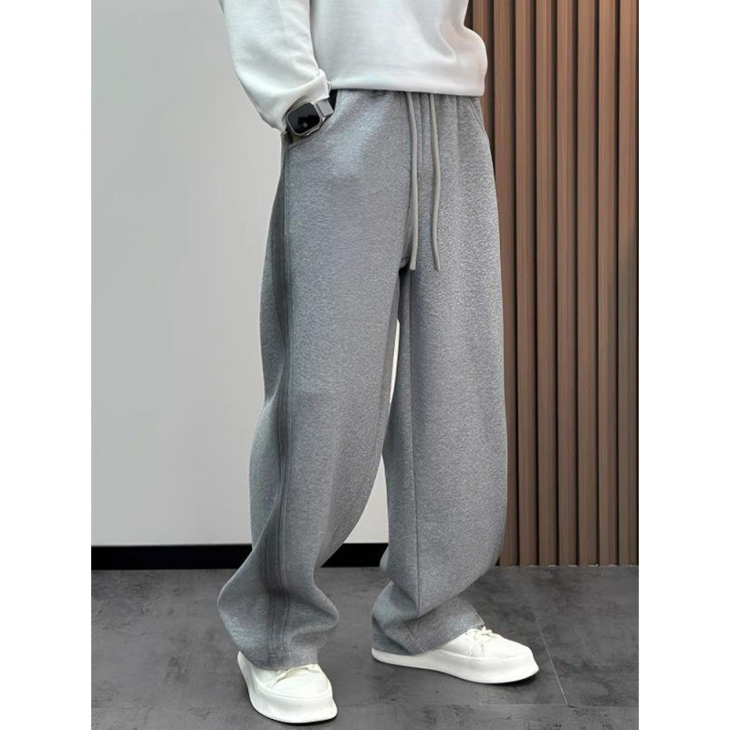 Pantaloni de trening gri cu tie-dye și bandă decorativă, croială dreaptă, largi, casual