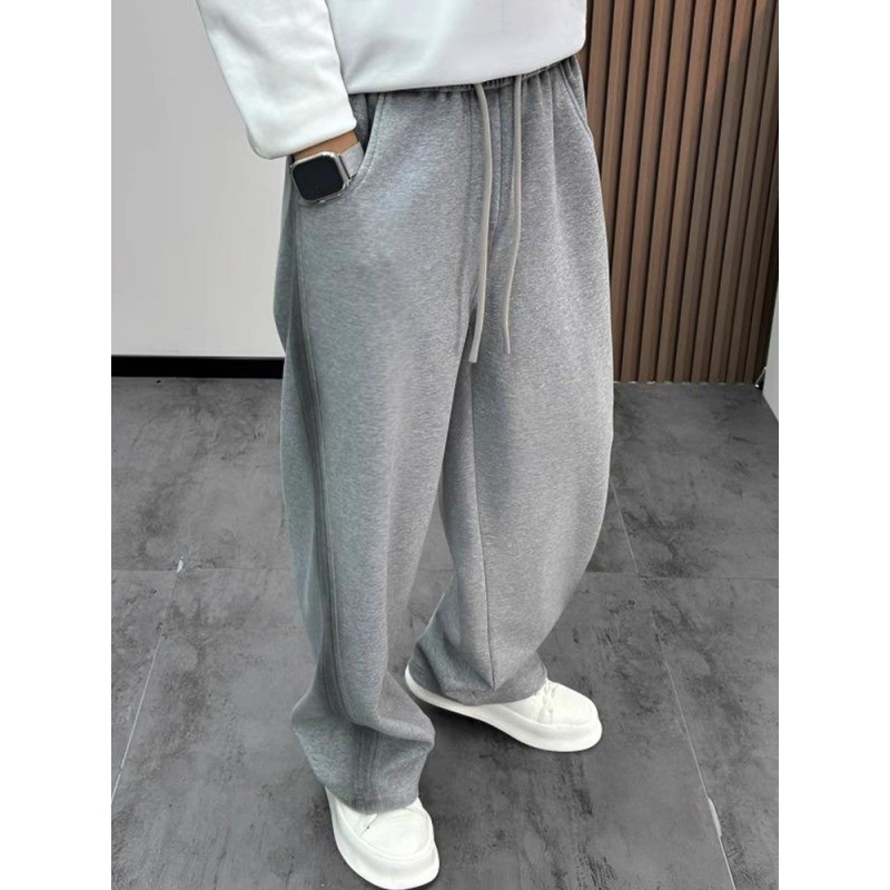 Pantaloni de trening gri cu tie-dye și bandă decorativă, croială dreaptă, largi, casual
