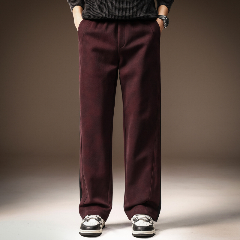 Pantaloni casual de tricot pentru bărbați, stil american retro, croială lejeră, drept, cu dungi, pentru toamnă-iarnă