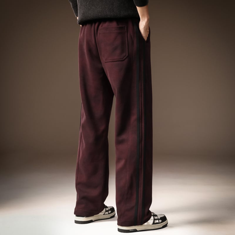 Pantaloni casual de tricot pentru bărbați, stil american retro, croială lejeră, drept, cu dungi, pentru toamnă-iarnă