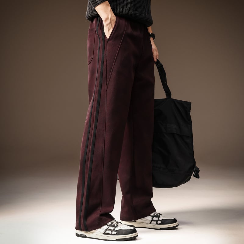 Pantaloni casual de tricot pentru bărbați, stil american retro, croială lejeră, drept, cu dungi, pentru toamnă-iarnă