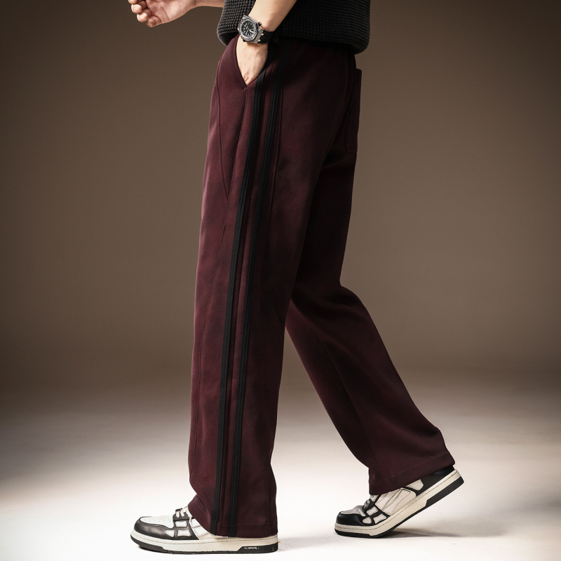 Pantaloni casual de tricot pentru bărbați, stil american retro, croială lejeră, drept, cu dungi, pentru toamnă-iarnă