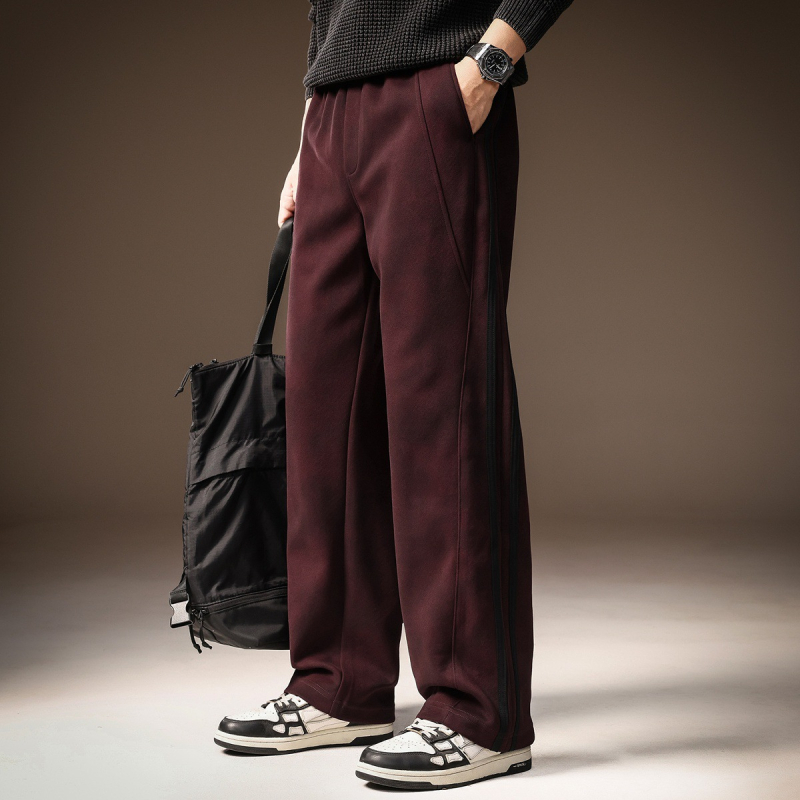 Pantaloni casual de tricot pentru bărbați, stil american retro, croială lejeră, drept, cu dungi, pentru toamnă-iarnă