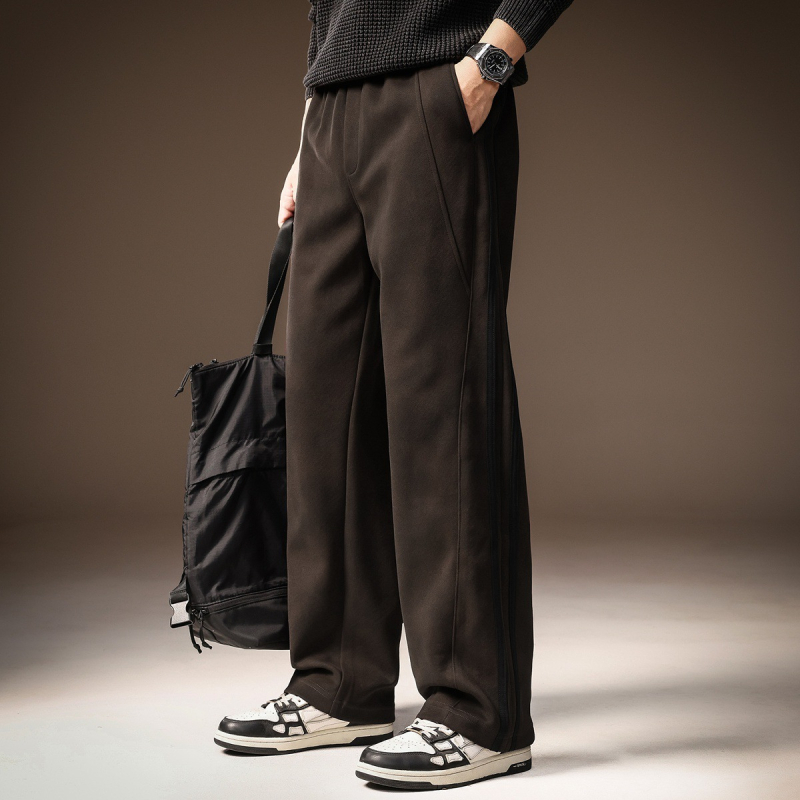 Pantaloni casual de tricot pentru bărbați, stil american retro, croială lejeră, drept, cu dungi, pentru toamnă-iarnă