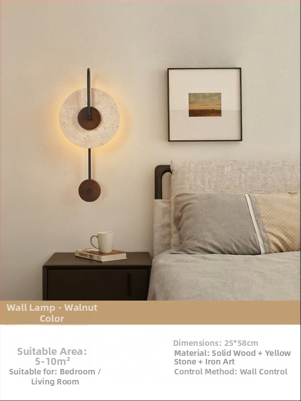 Žltá travertínová nástenná lampa do spálne a obývačky, vintage štýl, wabi-sabi, kreatívne retro osvetlenie