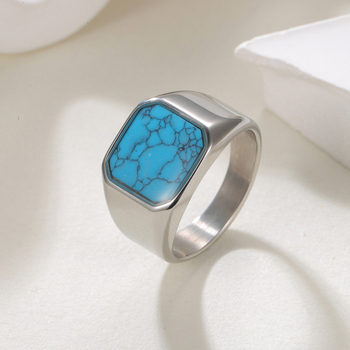 Unisex δαχτυλίδι από τιτάνιο ατσάλι με τιρκουάζ – ρετρό στυλ μόδας