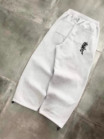 Pantaloni de trening pentru bărbați cu broderie cu litere simple, croială lejeră, talie elastică, largi, manșete la gleznă