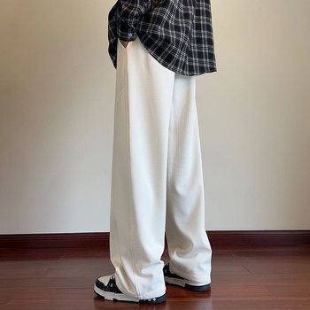 Pantaloni de trening negri pentru bărbați, croială liberă dreaptă, căptușeală groasă de iarnă, catifea, stil american cu picioare largi
