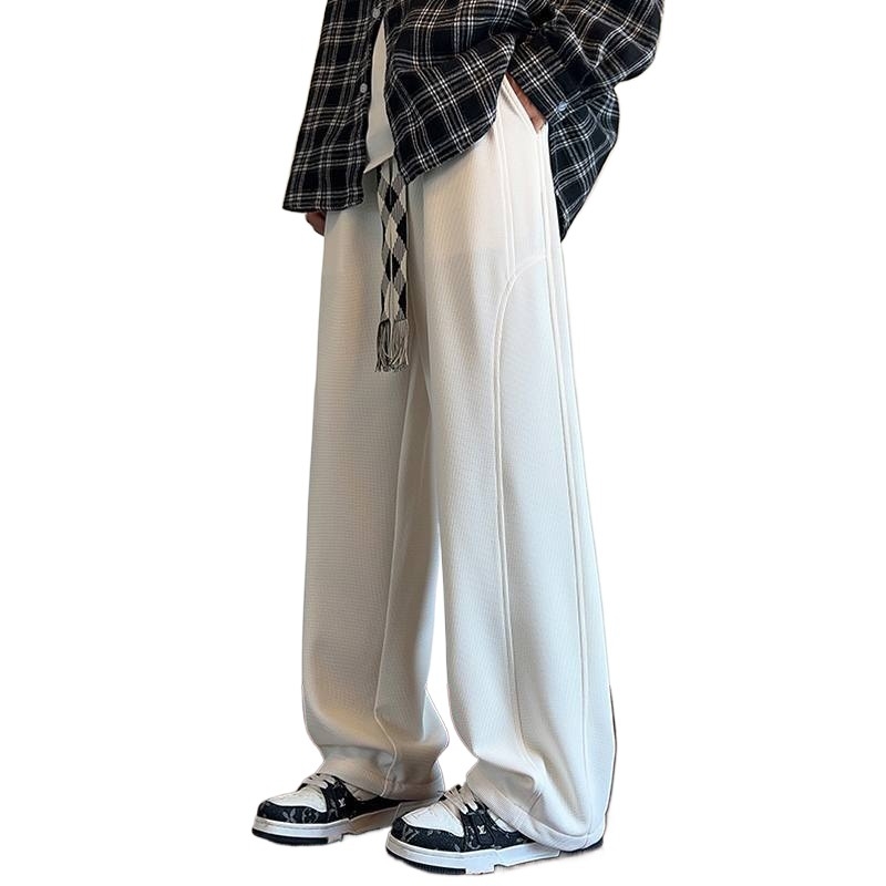 Pantaloni de trening negri pentru bărbați, croială liberă dreaptă, căptușeală groasă de iarnă, catifea, stil american cu picioare largi