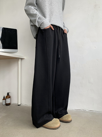 CleanFit σκούρο γκρι φαρδιά ανδρικά παντελόνια casual για άνοιξη και φθινόπωρο