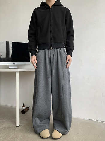 CleanFit σκούρο γκρι φαρδιά ανδρικά παντελόνια casual για άνοιξη και φθινόπωρο