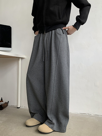 CleanFit σκούρο γκρι φαρδιά ανδρικά παντελόνια casual για άνοιξη και φθινόπωρο