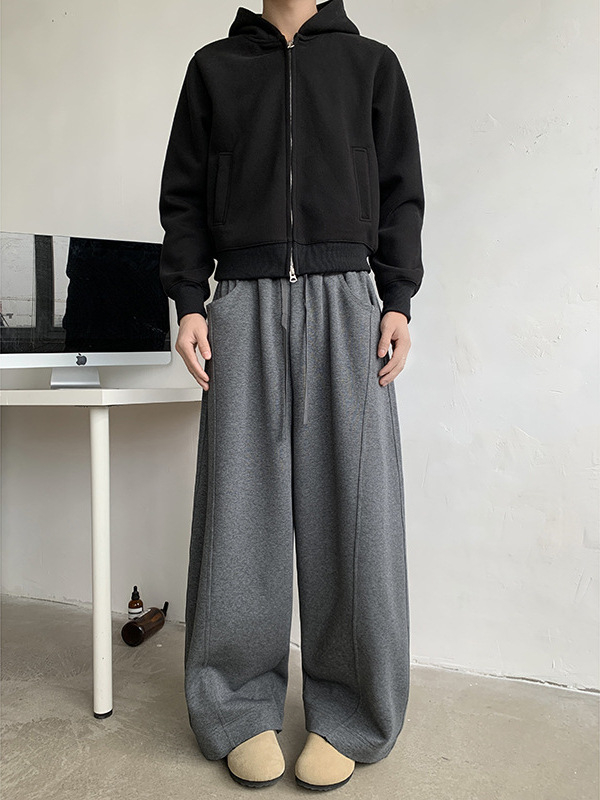 CleanFit σκούρο γκρι φαρδιά ανδρικά παντελόνια casual για άνοιξη και φθινόπωρο