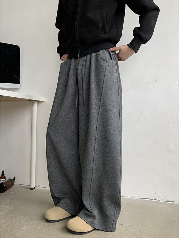 CleanFit σκούρο γκρι φαρδιά ανδρικά παντελόνια casual για άνοιξη και φθινόπωρο