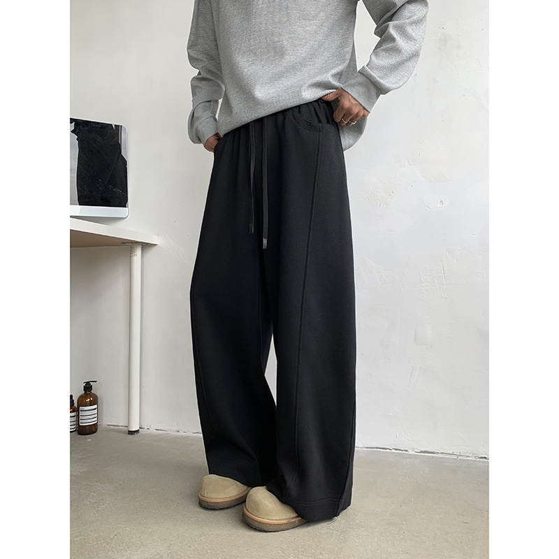 CleanFit σκούρο γκρι φαρδιά ανδρικά παντελόνια casual για άνοιξη και φθινόπωρο